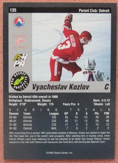 НХЛ Вячеслав Козлов Адирондак Ред Уингз Воскресенск ЦСКА Москва Казань № 135 1
