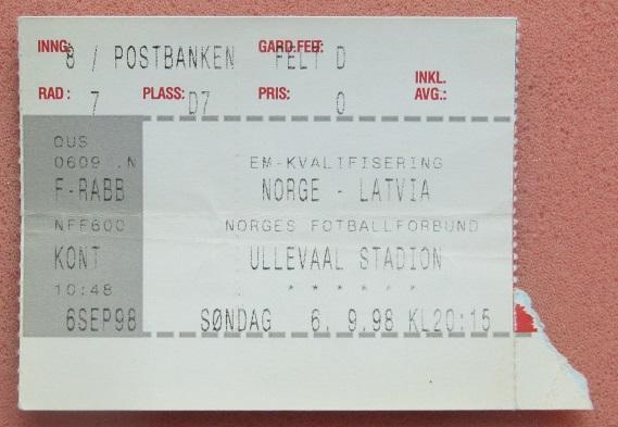 Норвегия - Латвия 06.09.1998