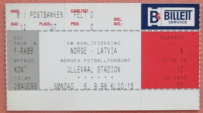 Норвегия - Латвия 06.09.1998 а