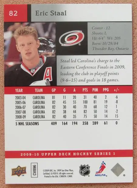 НХЛ Эрик Стаал Каролина Харрикейнз № 82 1