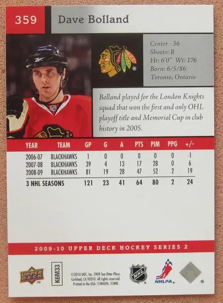 НХЛ Дэйв Болланд Чикаго Блэкхокс № 359 1