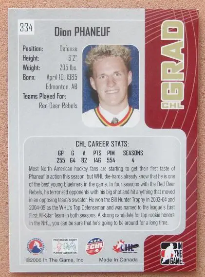 НХЛ Дион Фанёф Ред Дир Ребелс № 334 1