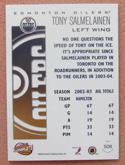 НХЛ Салмелайнен Тони Эдмонтон Ойлерз № 508 1