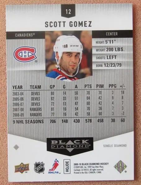 НХЛ Скотт Гомес Монреаль Канадиенс № 12 1