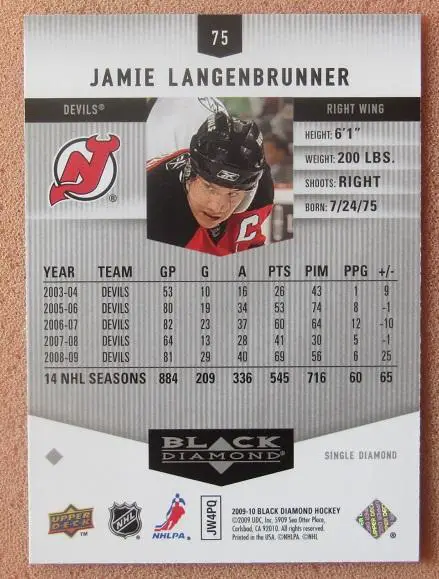 НХЛ Джейми Лангенбруннер Нью-Джерси Дэвилз № 75 1