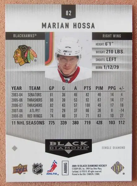 НХЛ Мариан Хосса Чикаго Блэкхокс № 82 1