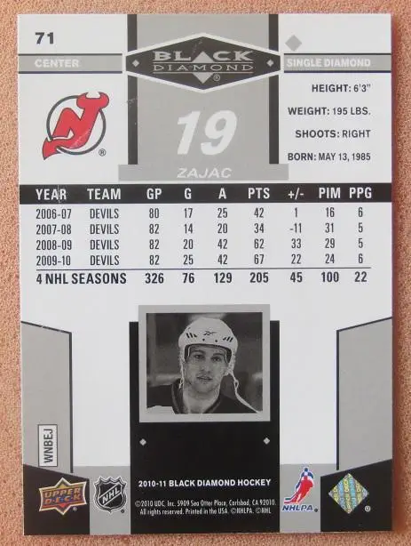 НХЛ Трэвис Зэйджек Нью-Джерси Дэвилз № 71 1