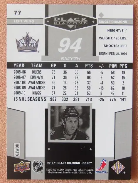 НХЛ Райан Смит Лос-Анжелес Кингз № 77 1