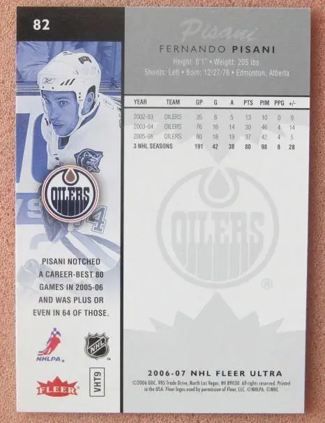 НХЛ Фернандо Пизани Эдмонтон Ойлерз № 82 1