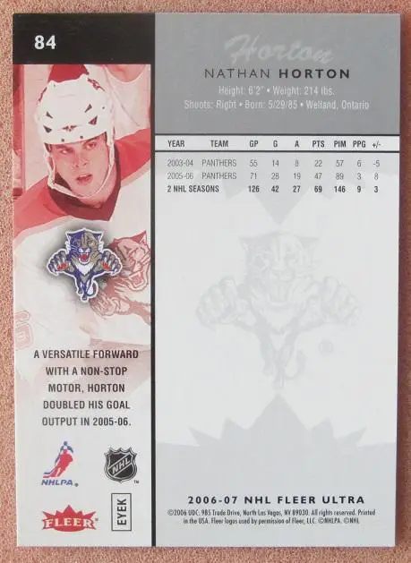 НХЛ Натан Хортон Флорида Пантерз № 84 1