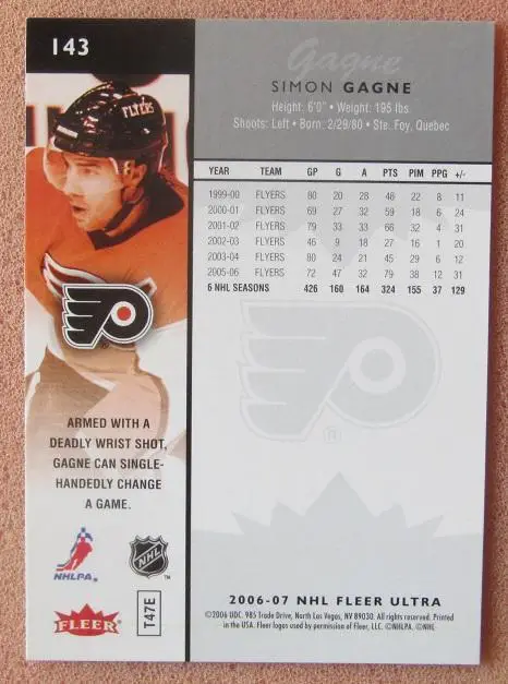 НХЛ Симон Ганье Филадельфия Флайерз № 143 1