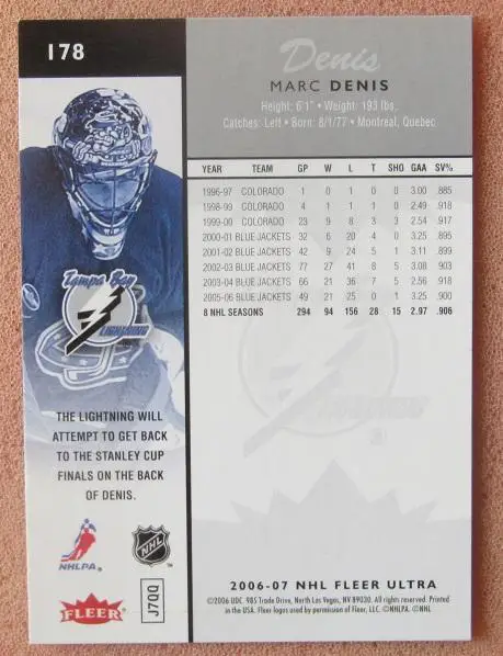 НХЛ Марк Дени Тампа Бэй Лайтнинг № 178 1