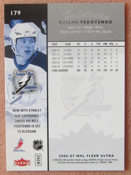 НХЛ Руслан Федотенко Тампа Бэй Лайтнинг Донбасс № 179 1
