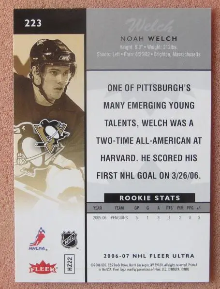 НХЛ Ноа Уэлш Питтсбург Пингвинз № 223 1