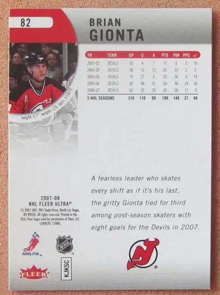 НХЛ Брайан Джионта Нью-Джерси Дэвилз № 82 1