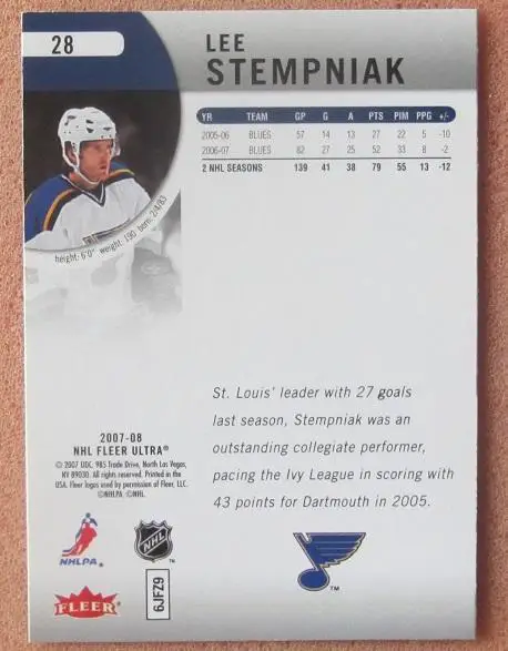 НХЛ Ли Стемпняк Сент-Луис Блюз № 28 1
