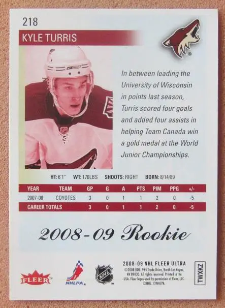 НХЛ Кайл Туррис Аризона Койотис № 218 1