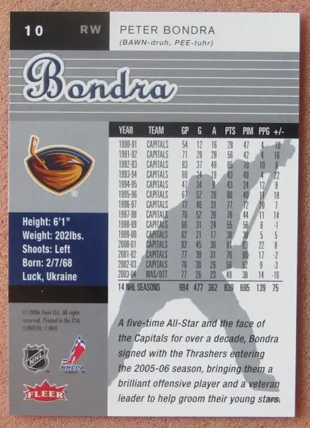 НХЛ Петер Бондра Атланта Трэйшерз № 10 1