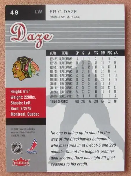 НХЛ Эрик Дазе Чикаго Блэкхокс № 49 1