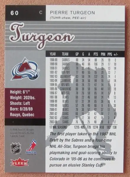 НХЛ Пьер Тарджон Колорадо Эвеланш № 60 1