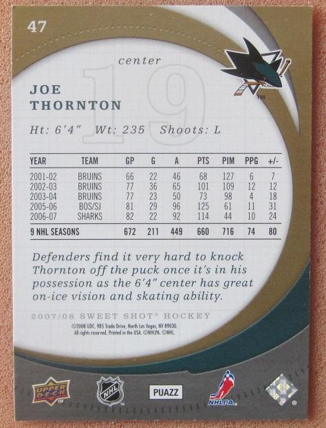 НХЛ Джо Торнтон Сан-Хосе Шаркс № 47 1