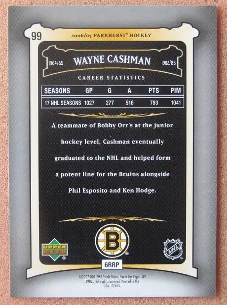 НХЛ Уэйн Кэшман Бостон Брюинз № 99 1