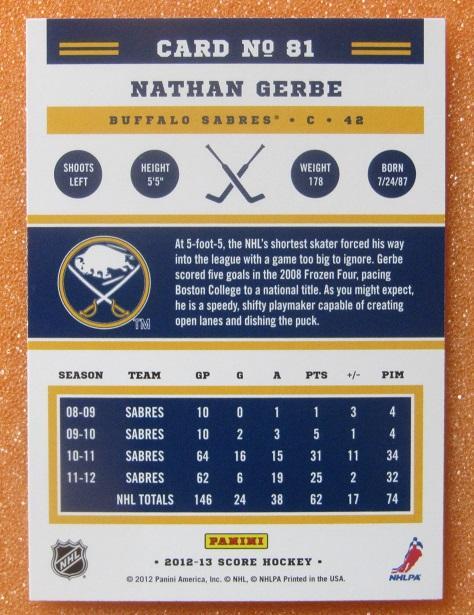 НХЛ Натан Гербе Баффало Сейбрз № 81 1