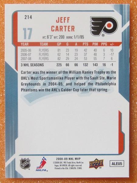 НХЛ Джефф Картер Филадельфия Флайерз № 214 автограф 1