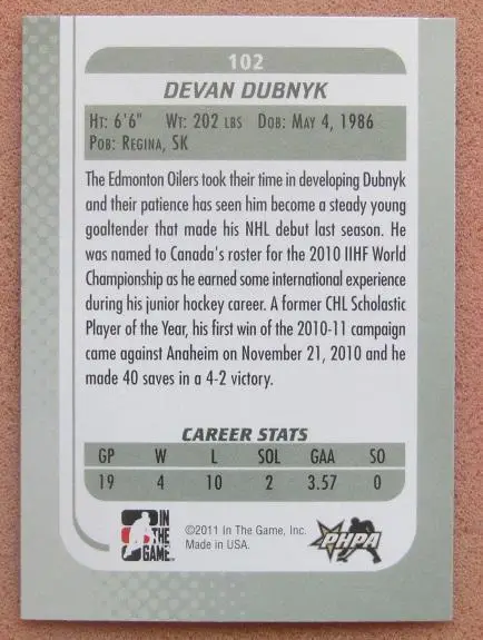 НХЛ Деван Дубник Эдмонтон Ойлерз № 102 1