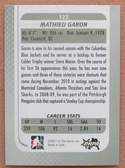 НХЛ Мэтью Гарон Коламбус Блю Джекетс № 123 1