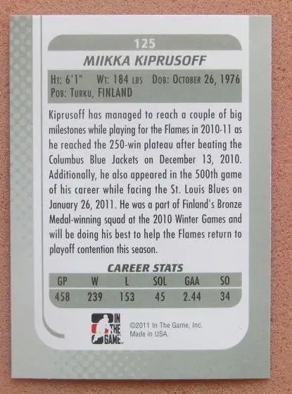НХЛ Микка Кипрусофф Калгари Флэймз № 125 1
