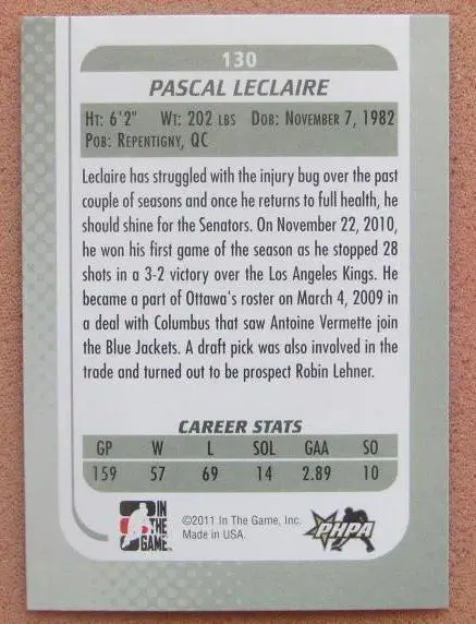 НХЛ Паскаль Леклер Оттава Сенаторз № 130 1