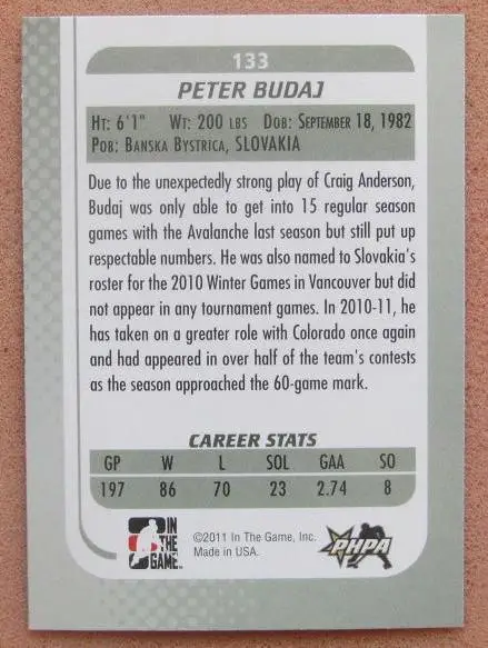 НХЛ Петер Будай Колорадо Эвеланш № 133 1