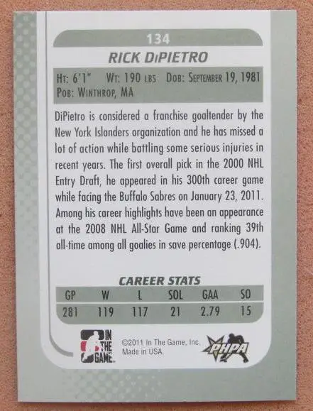 НХЛ Рик Дипьетро Нью-Йорк Айлендерс № 134 1