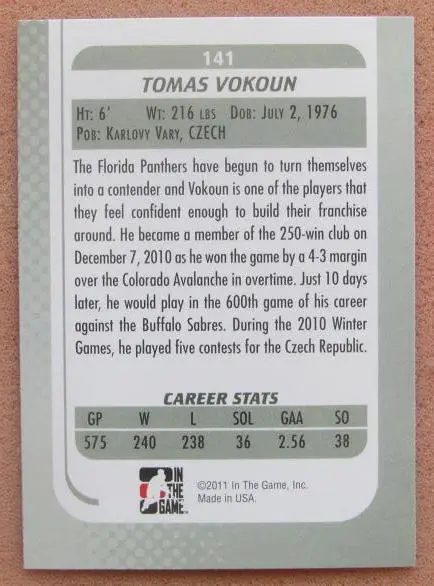 НХЛ Томаш Вокоун Флорида Пантерз № 141 1
