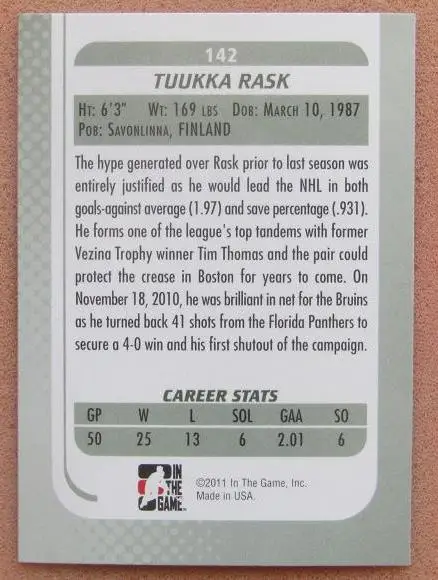 НХЛ Туука Раск Бостон Брюинз № 142 1
