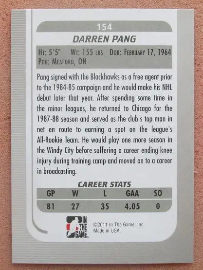 НХЛ Даррен Панг Оттава 67 Чикаго Блэкхокс № 154 1