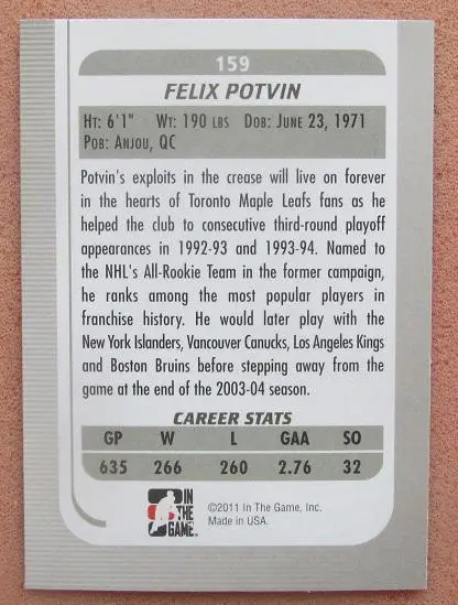 НХЛ Феликс Потвин Торонто Айлендерс Ванкувер Лос-Анжелес Бостон № 159 1