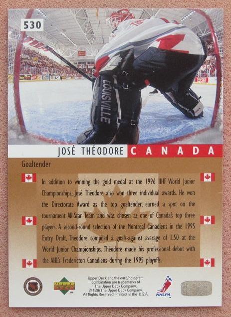 НХЛ Жозе Теодор Канада № 530 1