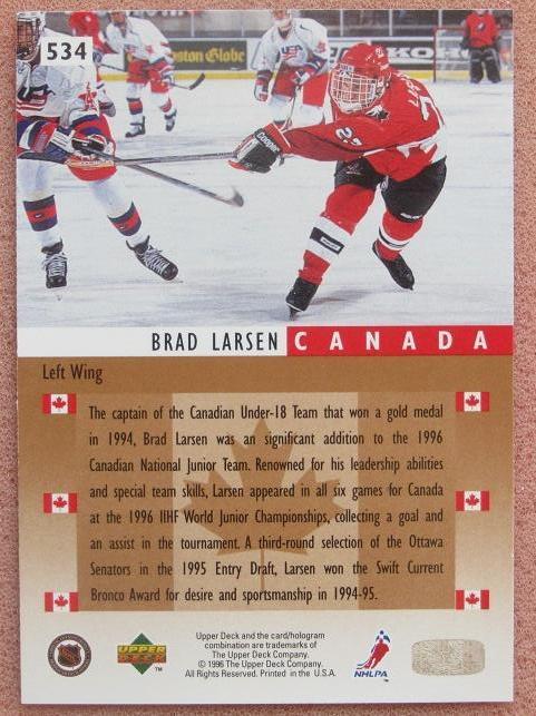 НХЛ Брэд Ларсен Канада № 534 1