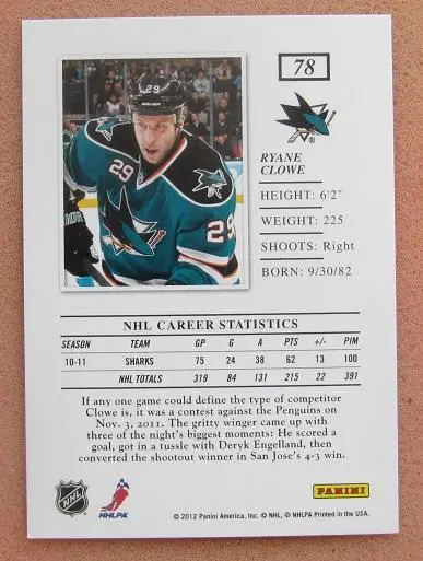 НХЛ Райан Клоу Сан-Хосе Шаркс № 78 1