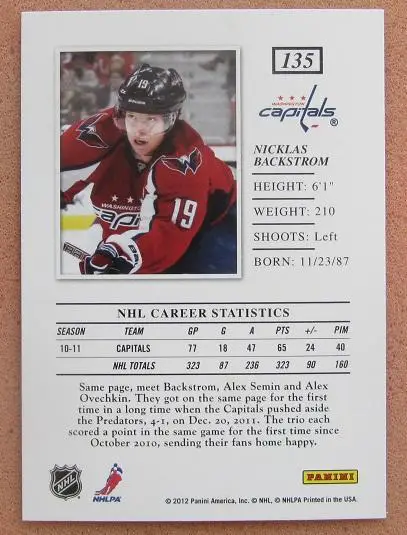 НХЛ Никлас Бэкстрем Вашингтон Кэпиталз Динамо Москва № 135 1