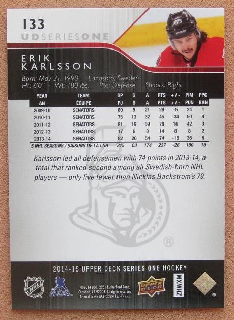НХЛ Эрик Карлссон Оттава Сенаторз № 133 1