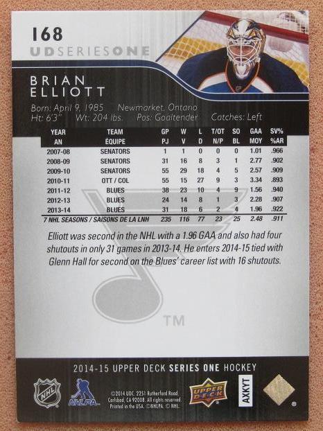 НХЛ Брайан Эллиотт Сент-Луис Блюз № 168 1