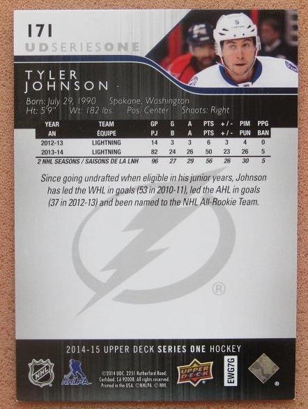 НХЛ Тайлер Джонсон Тампа Бэй Лайтнинг № 171 1