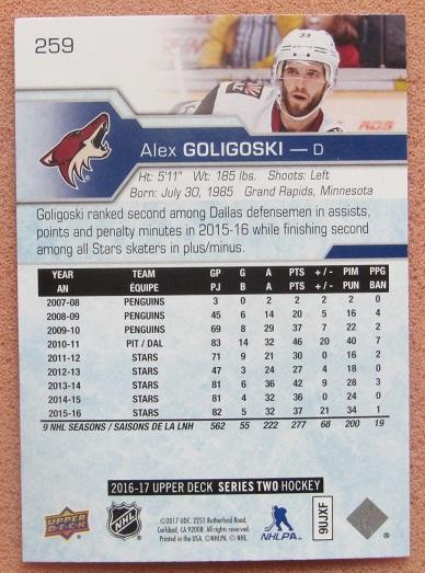 НХЛ Алекс Голигоски Финикс Койотис № 259 1