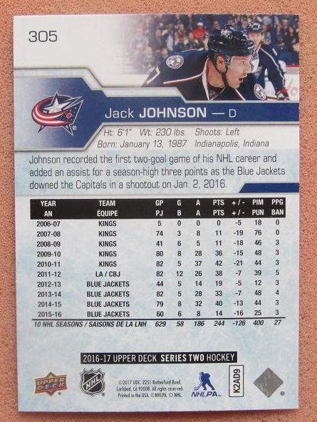 НХЛ Джек Джонсон Коламбус Блю Джекетс № 305 1