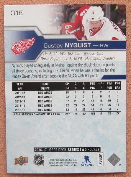 НХЛ Густав Нюквист Детройт Ред Уингз № 318 1
