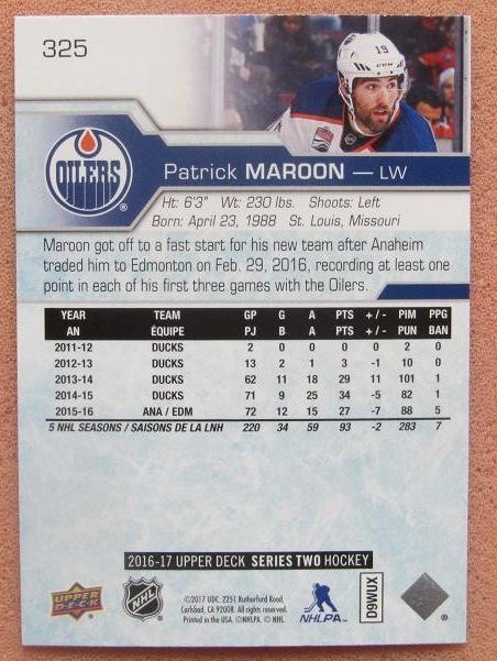 НХЛ Патрик Марун Эдмонтон Ойлерз № 325 1