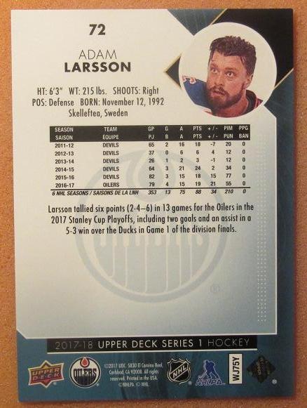 НХЛ Адам Ларссон Эдмонтон Ойлерз № 72 1